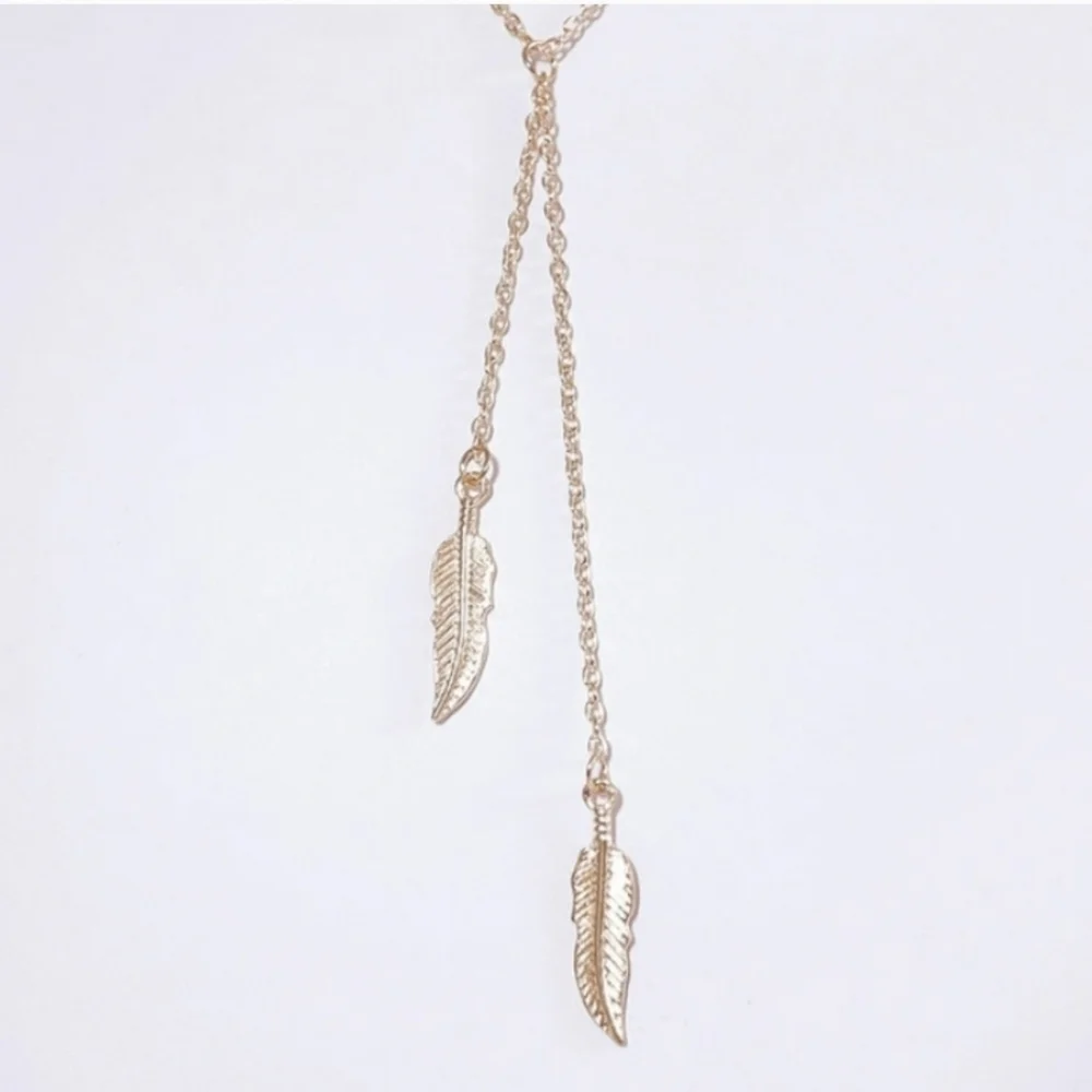 💖 2/$30 Boho Gold chain link simple dainty lariat layered leaf pendant necklace - Picture 7 of 10